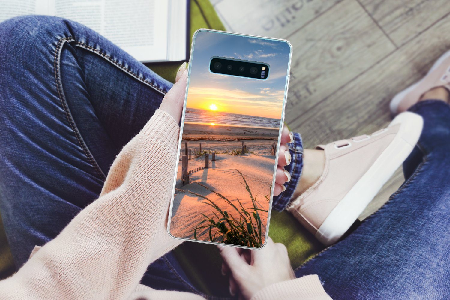 MuchoWow Handyhülle für Samsung Galaxy S10 Plus Strand - Meer - Düne - Sonnenuntergang - L, Phone Case, Silikon, Schutzhülle Dünn