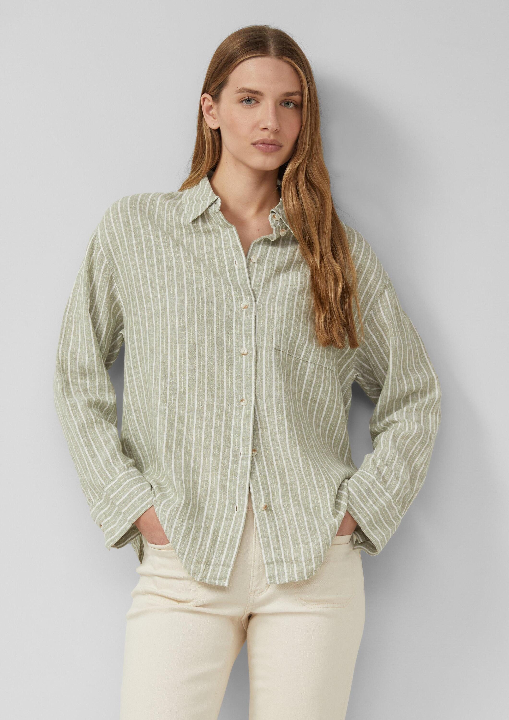 s.Oliver Langarmbluse Bluse Gestreifte Bluse aus Leinenmix