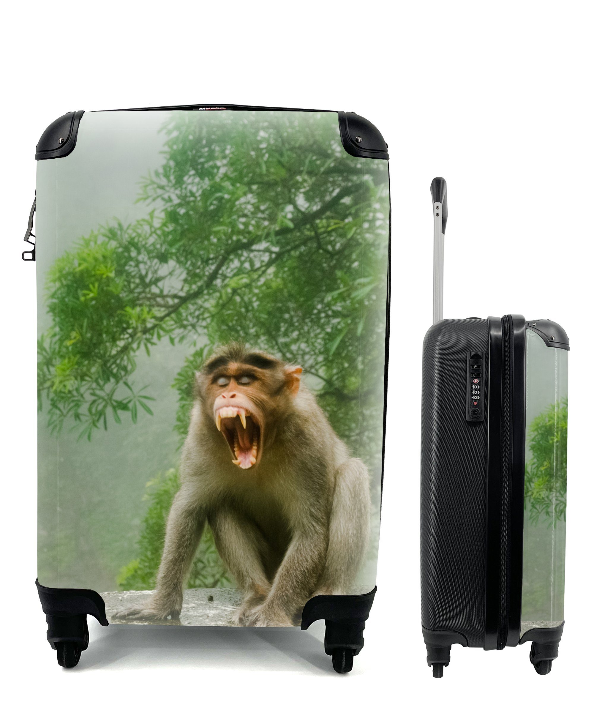 MuchoWow Handgepäckkoffer Schreiender Affe vor Wasserfall, 4 Rollen, Reisetasche mit rollen, Handgepäck für Ferien, Trolley, Reisekoffer