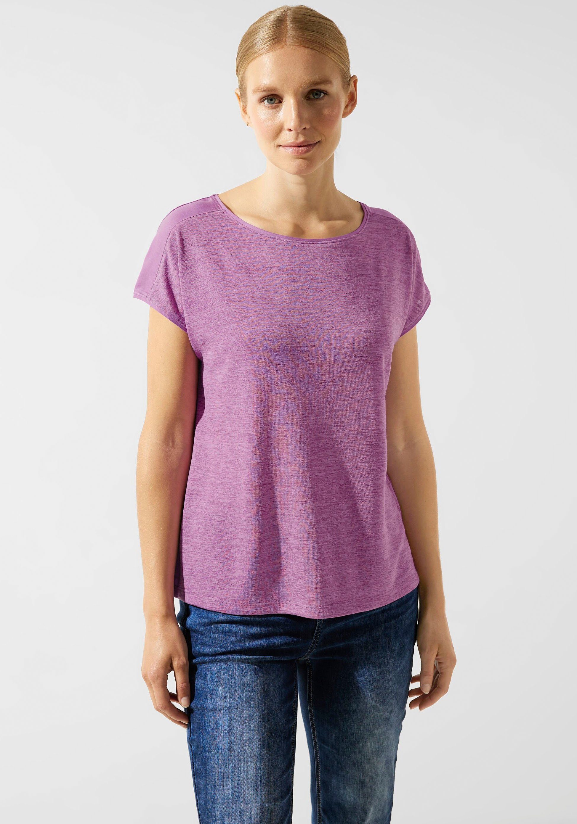 STREET ONE mit Einsätzen Schultern Shirttop unifarbenen den lilac an meta