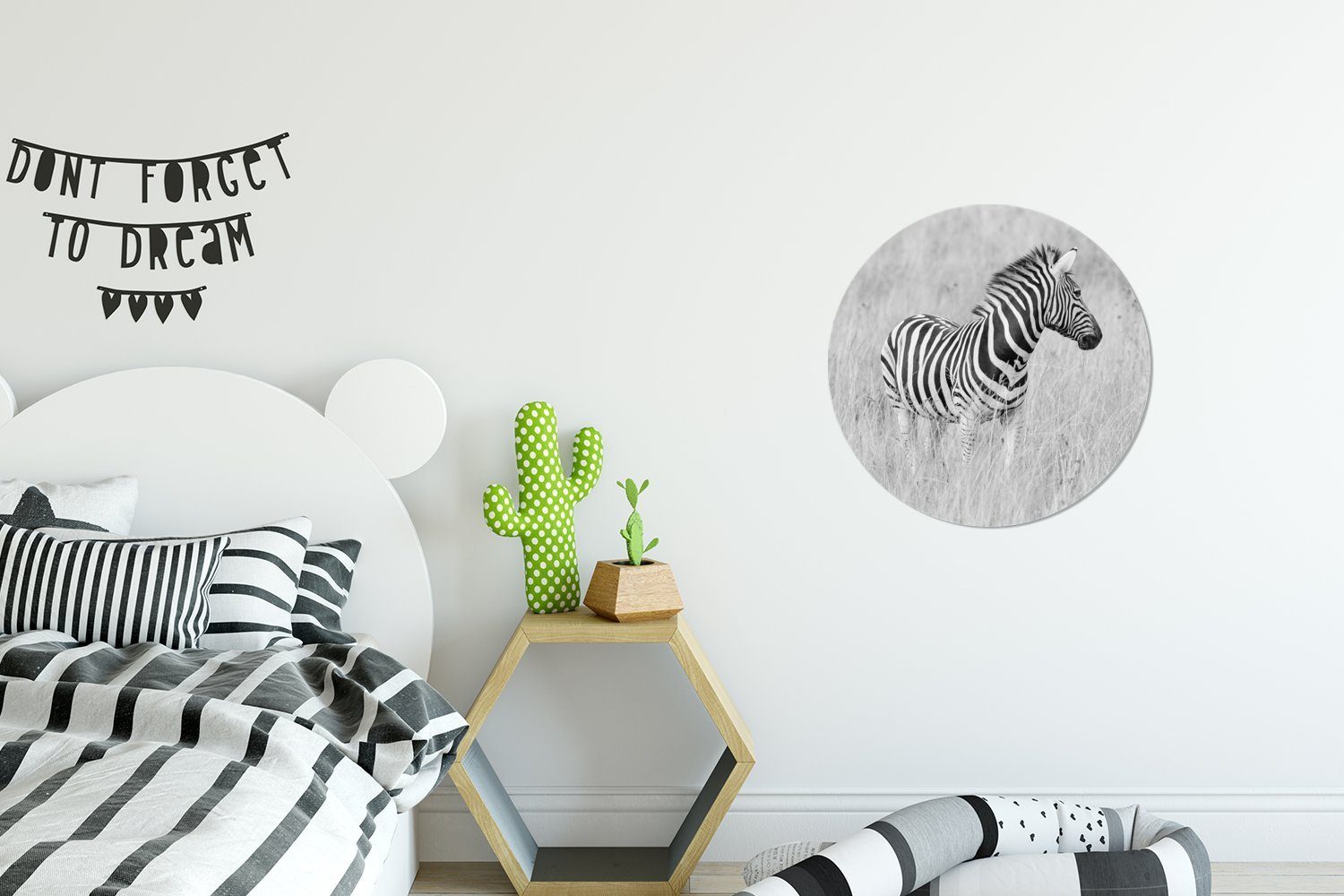 MuchoWow Wandsticker Zebra St), Wohnzimmer (1 der Kinderzimmer, Wiese für Rund, Tapetenaufkleber, auf Tapetenkreis