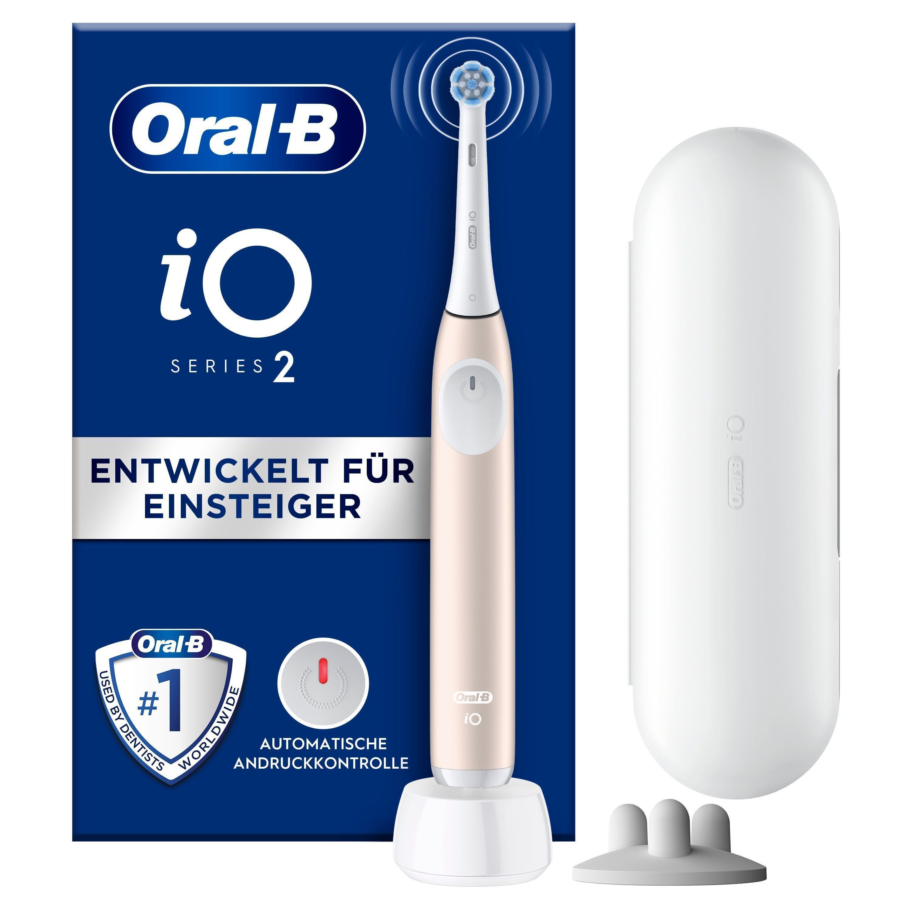 Oral-B Elektrische Zahnbürste iO Series 2, Aufsteckbürsten: 1 St., für die sanfte Reinigung, Reise-Etui, Aufsteckbürstenhalter