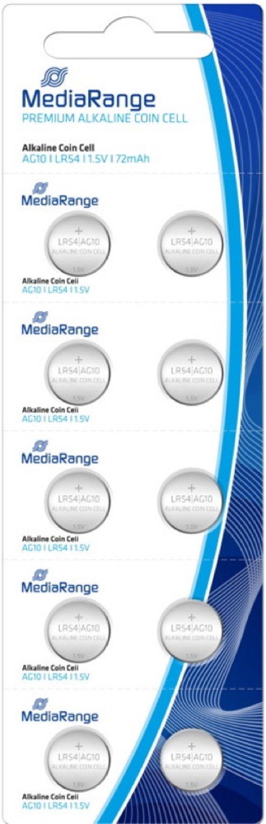 Mediarange 10 Mediarange Alkaline / 10er Knopfzelle / LR54 im AG10 Knopfzelle Blister V10GA