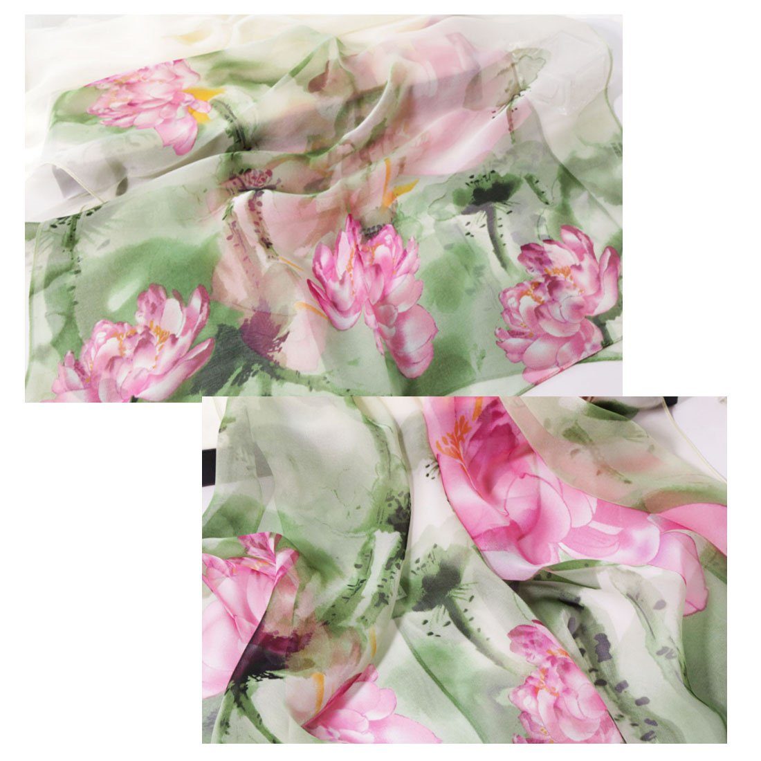 DÖRÖY Seidenschal Seidenschal,Sonnenschutz Schal Seide gedruckt Sommer Schal grün lange Damen