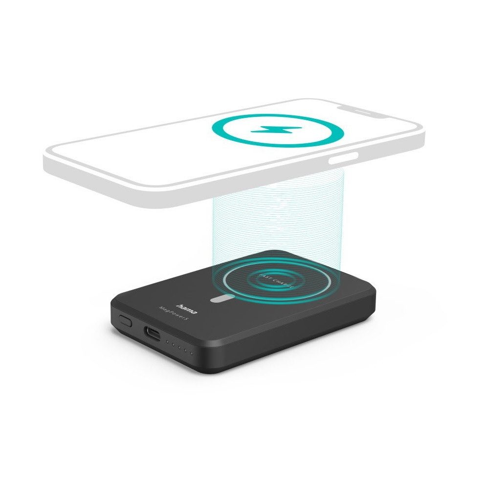 Hama Hama Power Pack MagPower5 5000mAh schwarz Powerbank. Wireless Charger (Magnetisch, Magnetisch, Magnetische Ausrichtung)