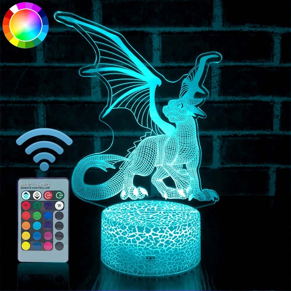 3D Fernbedienung für Weihnachten 16 Schreibtischlampe 16 bunte Geschenk, LED und Wechsel, Touch Tisch Control, Kinder Rosnek Dinosaurier, Nachtlicht Geburtstag Farbe,