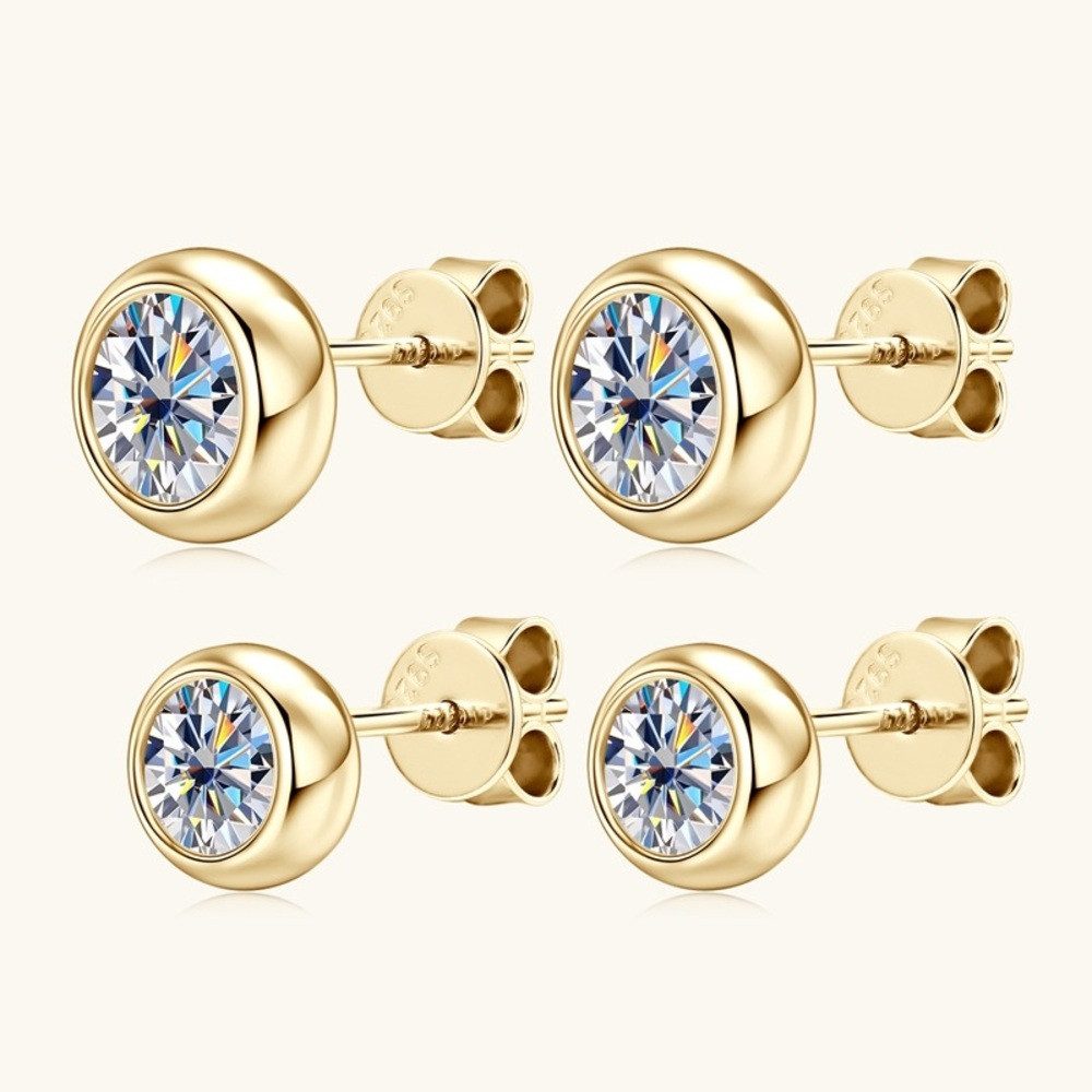 Paar Ohrstecker Funkelnde Moissanit Lünetten Ohrstecker 925 Silber 18K Gold