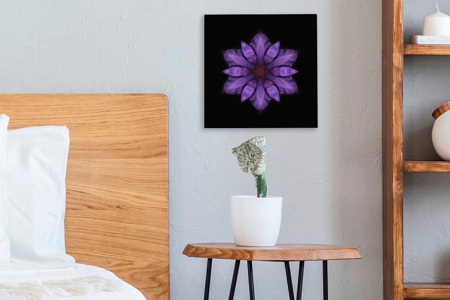 OneMillionCanvasses® Leinwandbild Ein lila Hintergrund, schwarzem Wohnzimmer Mandala Schlafzimmer Leinwand Bilder auf Clematis (1 für St)