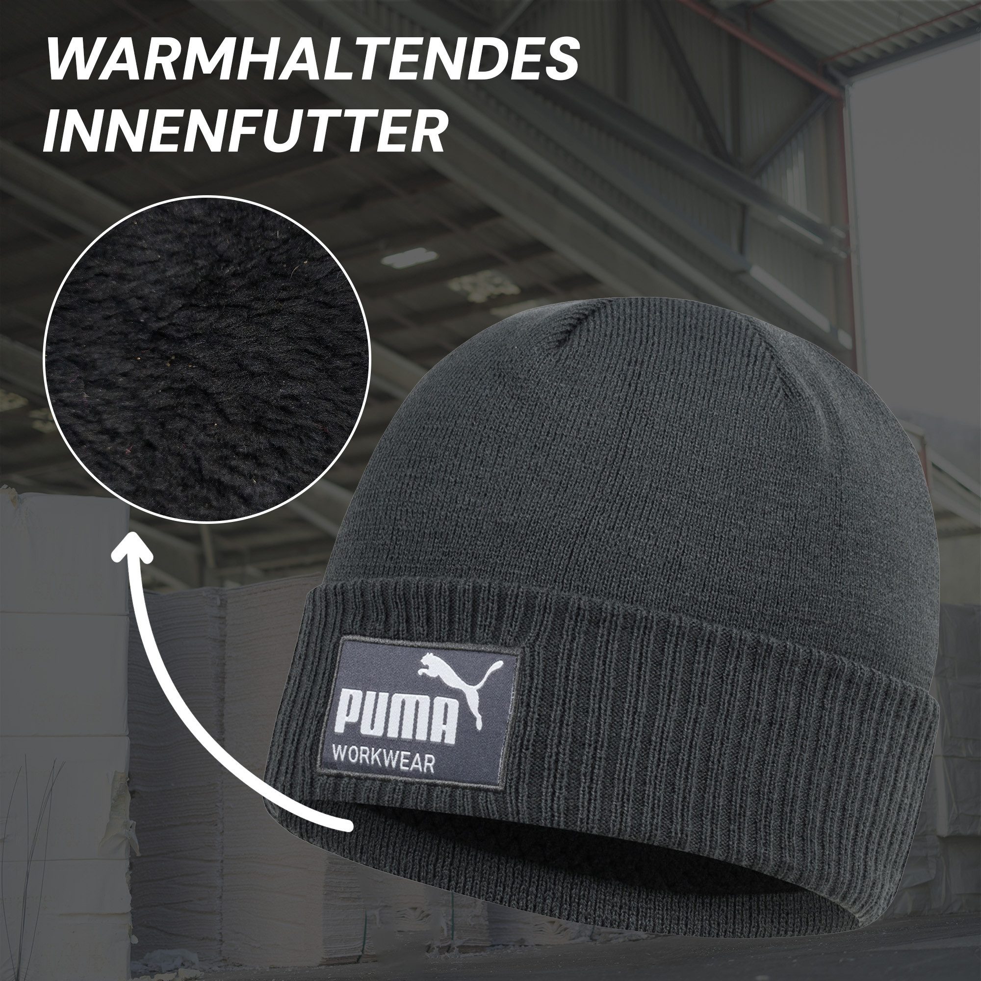 PUMA Workwear Beanie Mütze Herren Winter - Strickmütze mit Wärmepolsterung für die Ohren Atmungsaktive & Elastische Wintermütze Perfekt für Outdoor Aktivitäten