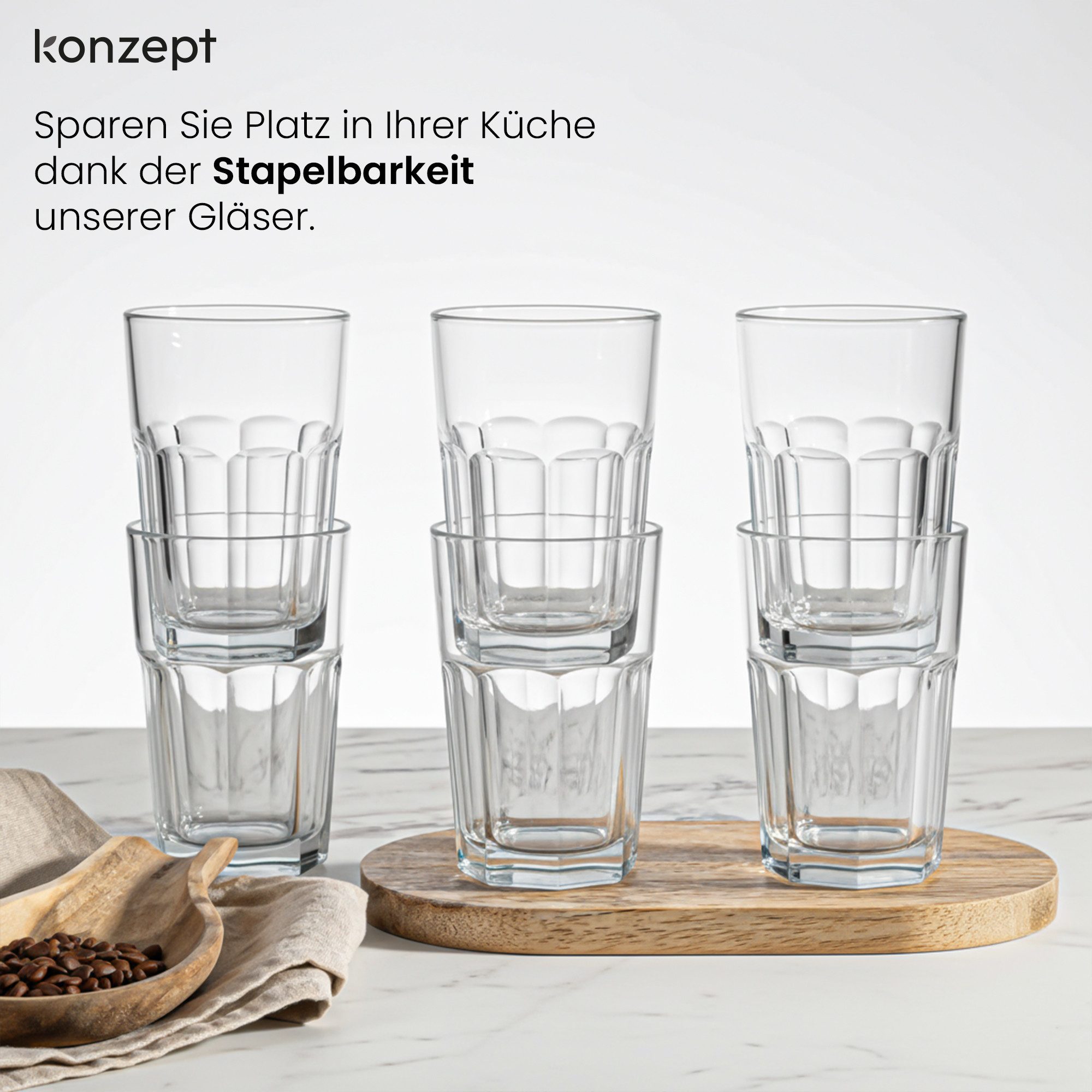 KONZEPT Gläser-Set Wassergläser Set 320ml Transparent - Trinkgläser, 6-tlg., Set Gläser für Wasser, Saft und Cocktails – Bild 5 von 5