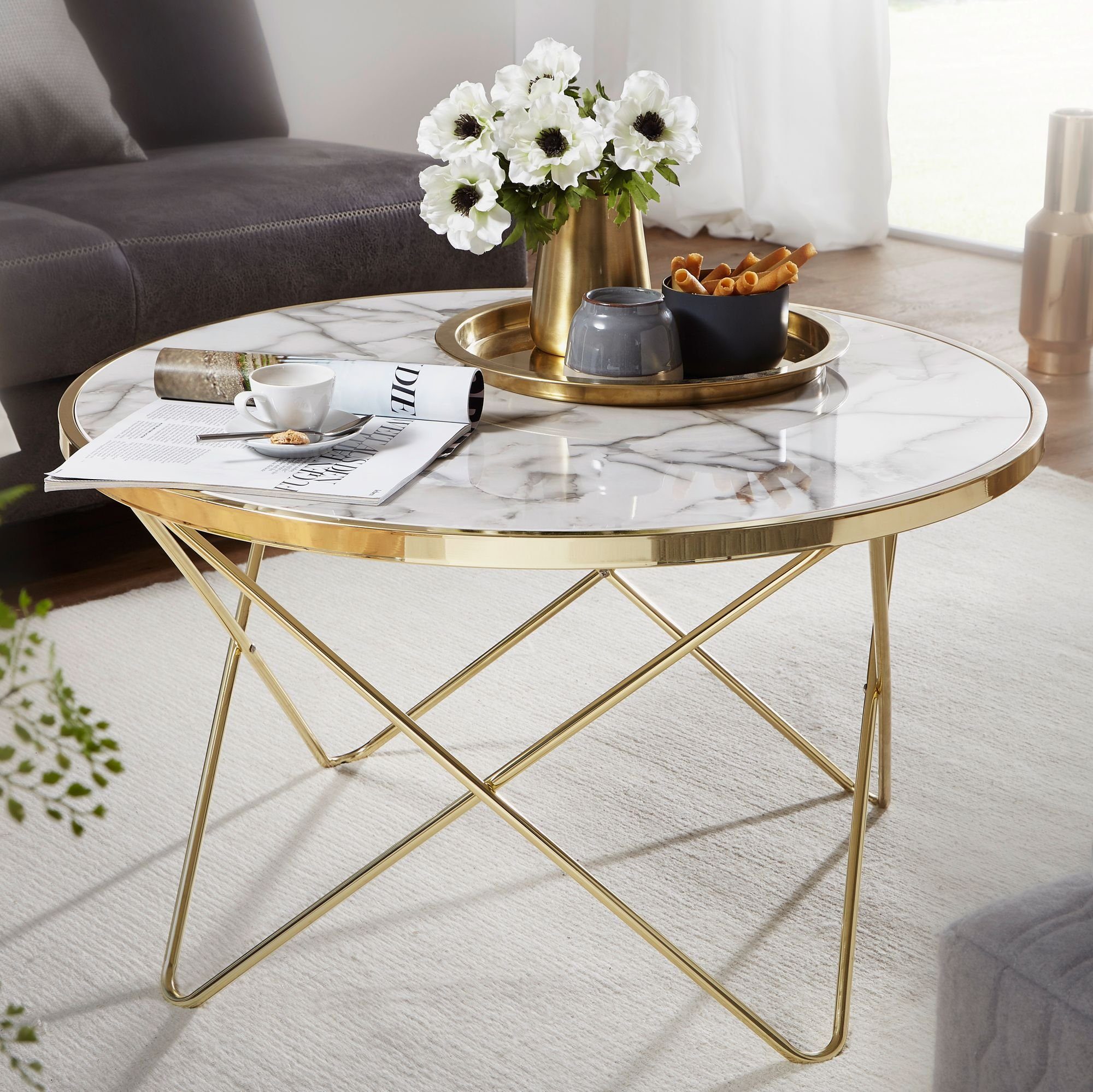 2er Set Couchtisch Rund Wohnzimmertisch Marmor Tisch Sofatisch Modern  Design DE