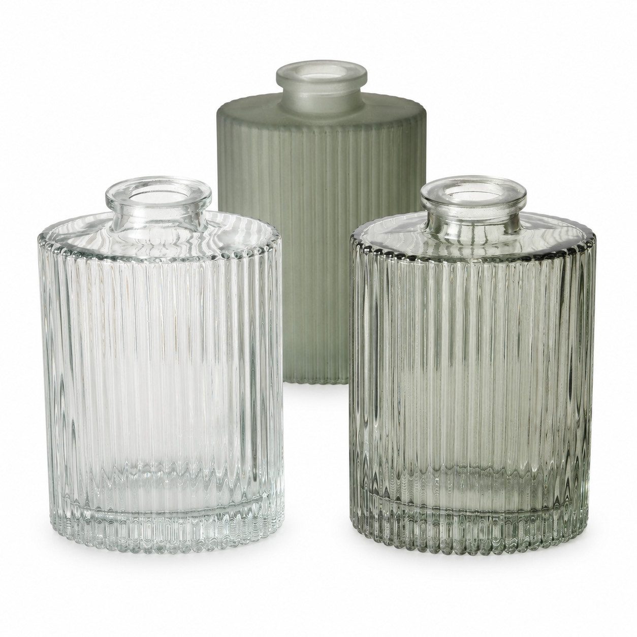 BOLTZE Tischvase Vasen 3er Set Glas 8x5x11,5cm Grün Salbeigrün Mini-Vasen (3er-SET)