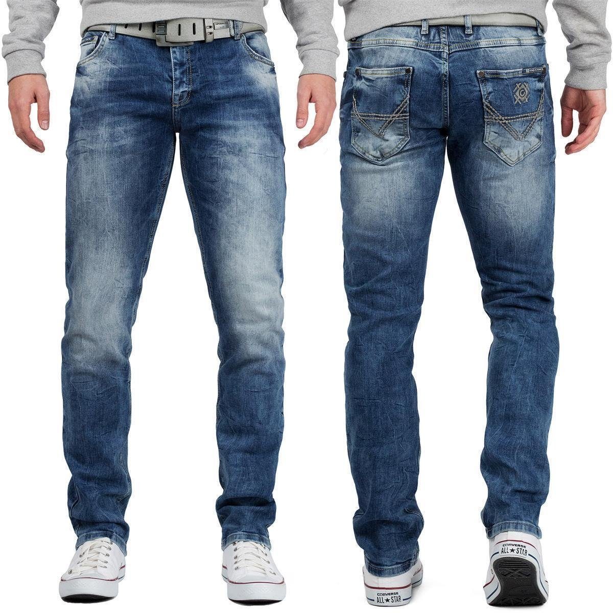 Cipo & Baxx Slim-fit-Jeans Herren Slim Fit Hose Stonewashed BA-CD533 Kontrastnaht und verzierte Gesäßtaschen