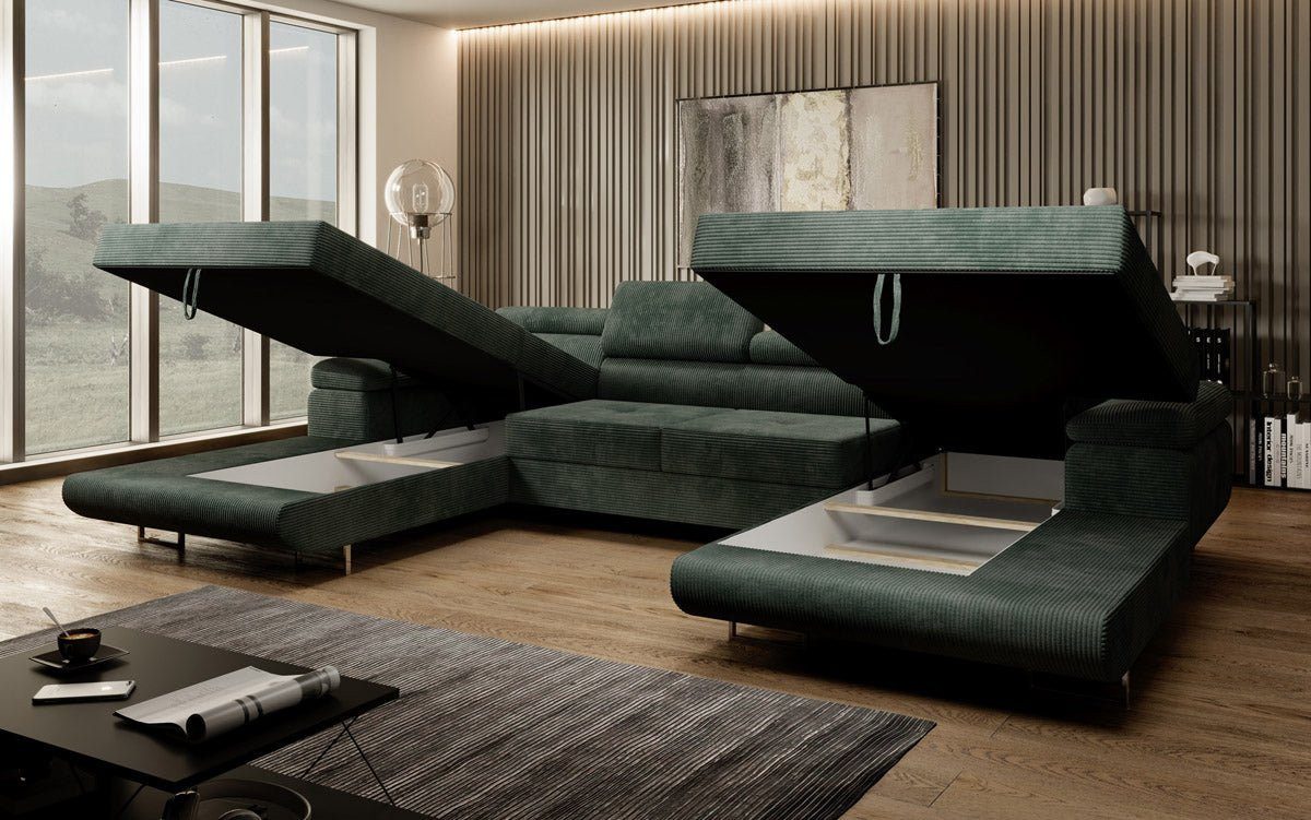 Luxusbetten24 Schlafsofa Designer Sofa Calvera U in Cord, mit Stauraum und Schlaffunktion – Bild 4 von 5