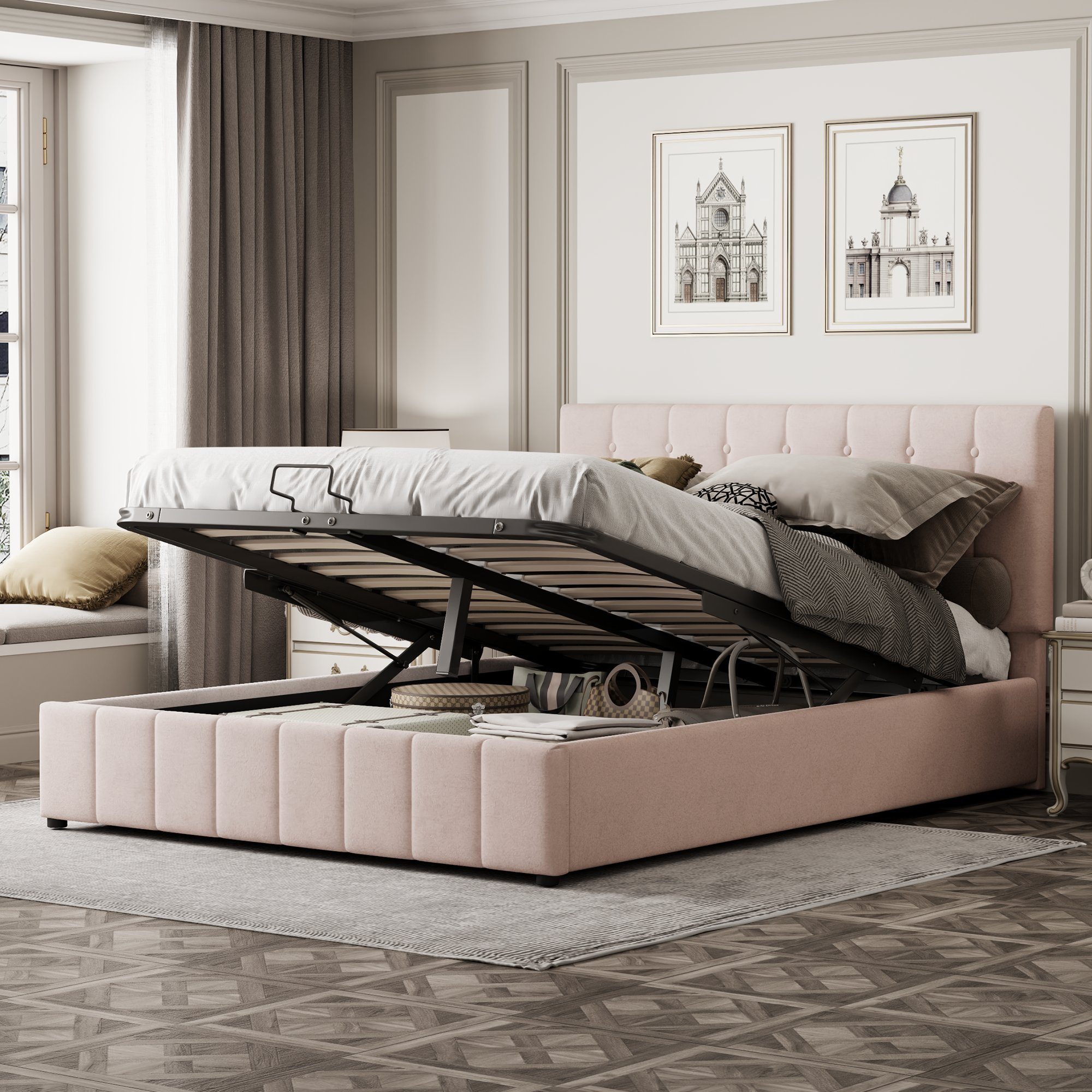 REDOM Polsterbett Gepolstertes Doppelbett Bett 140*200 cm mit Bettgestell ohne Matratze Dunkelbeige
