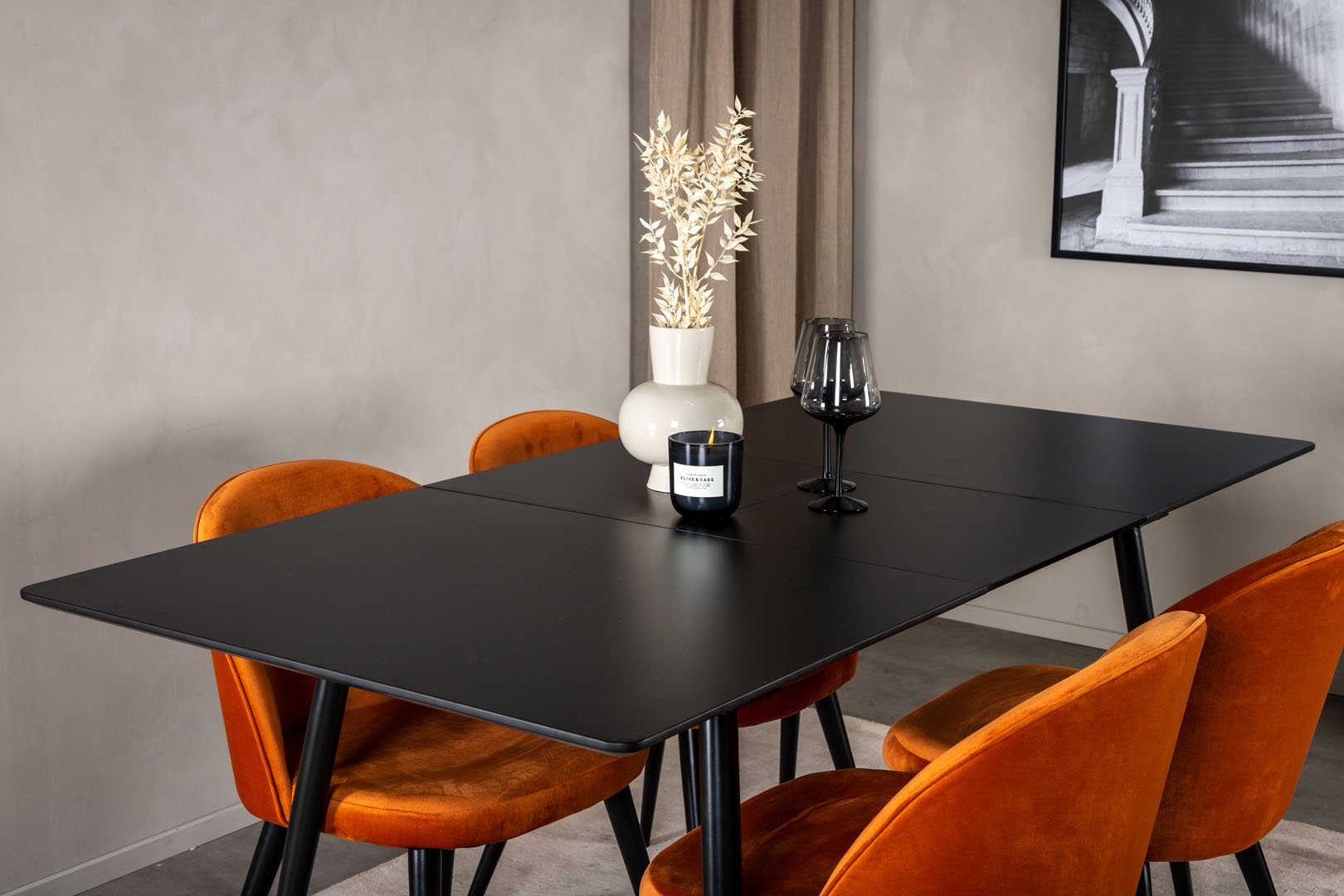 Tisch L, Essgruppe ebuy24 Esstisch ausziehbarer SilarBLExt Essgruppe schwarz;orange;schwarz (5-tlg)