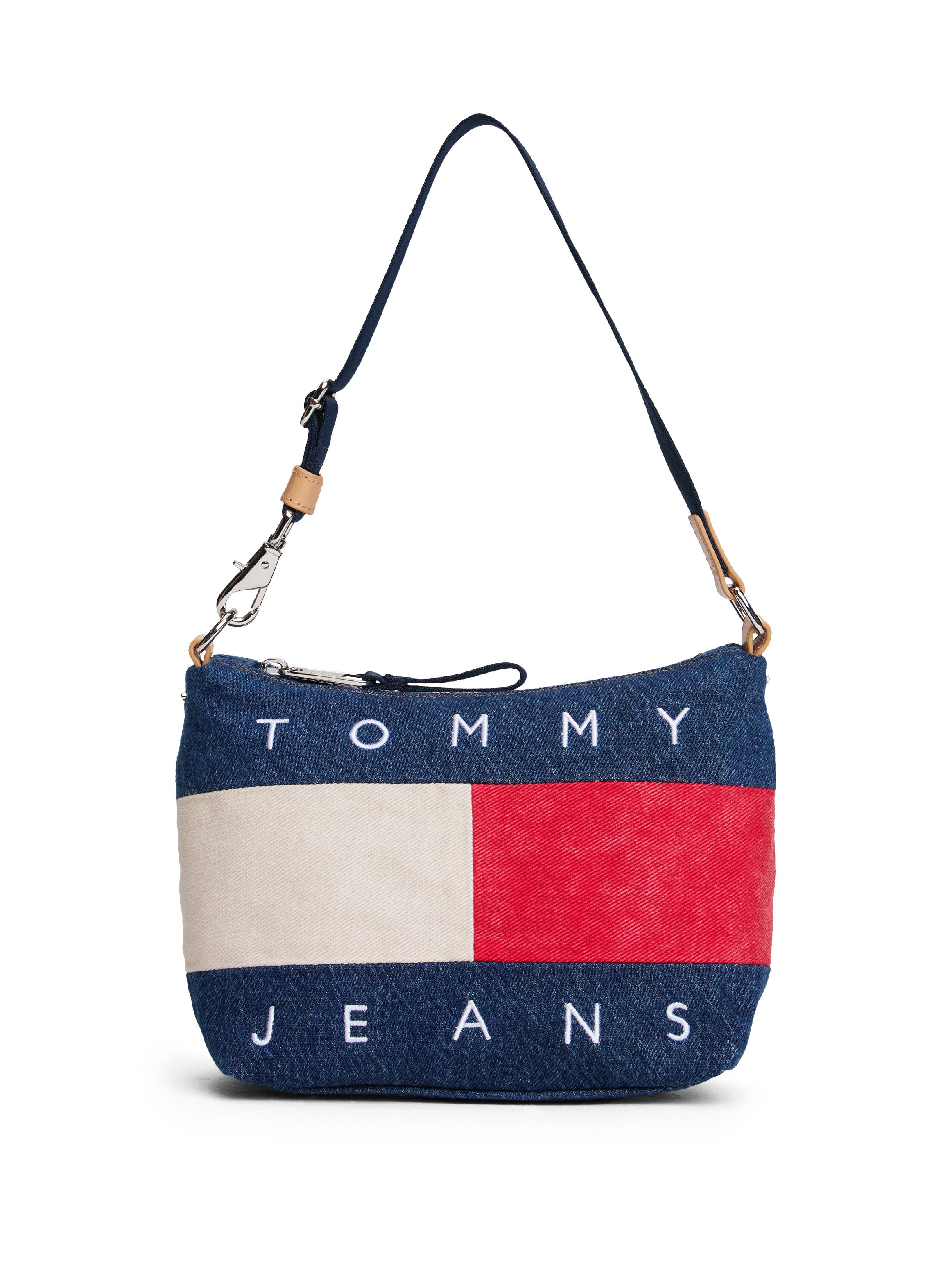 Tommy Jeans Schultertasche TJW ARCHIVE DENIM SHOULDER BAG, Damen Umhängetasche, Tragetasche, kontrastfarbige, großer Logoflag