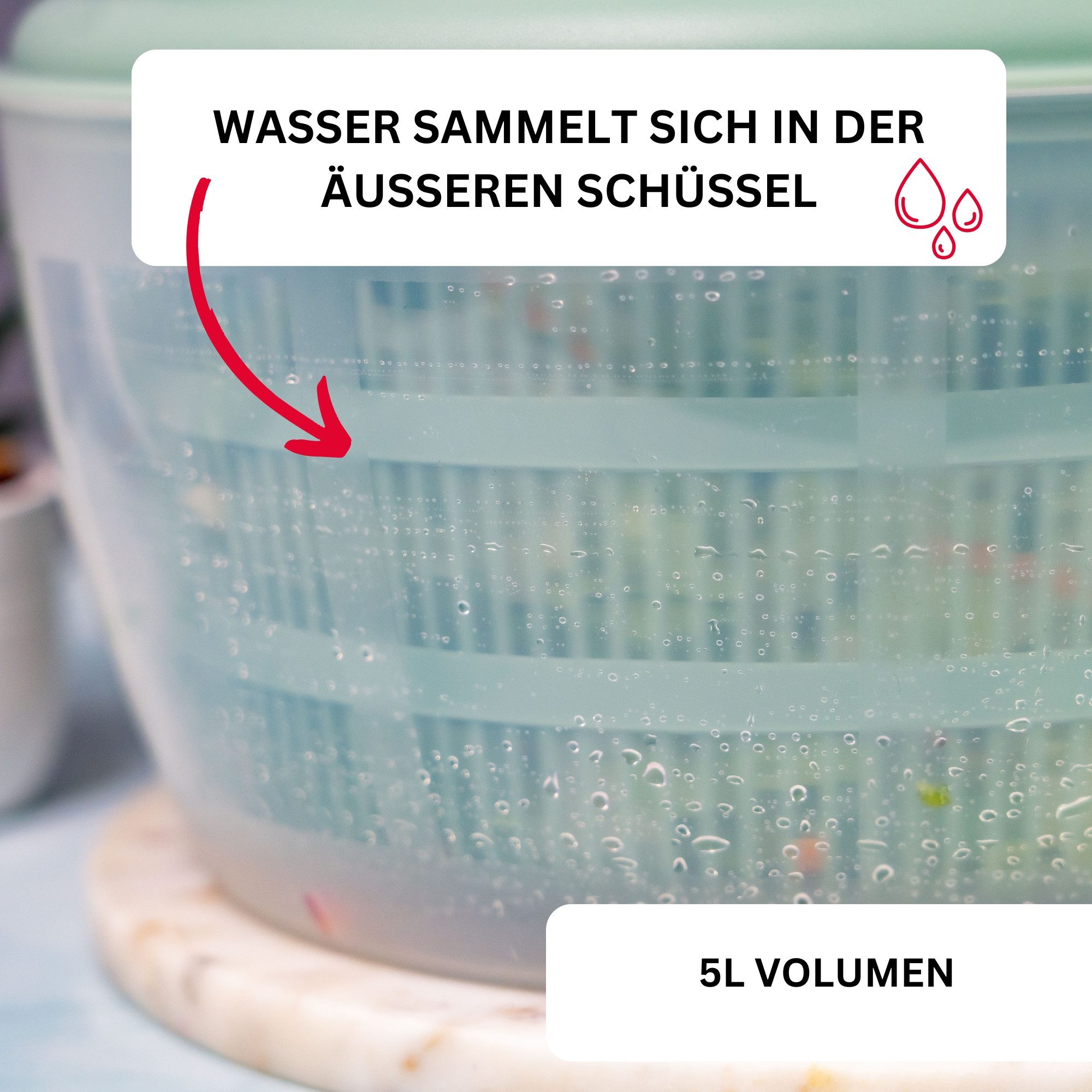 WESTMARK Salatschleuder Fortuna, Fassungsvermögen: 5 Liter, ø 26 cm, Kunststoff, Mint-Grün, Made in Germany, Garantie – Bild 5 von 5