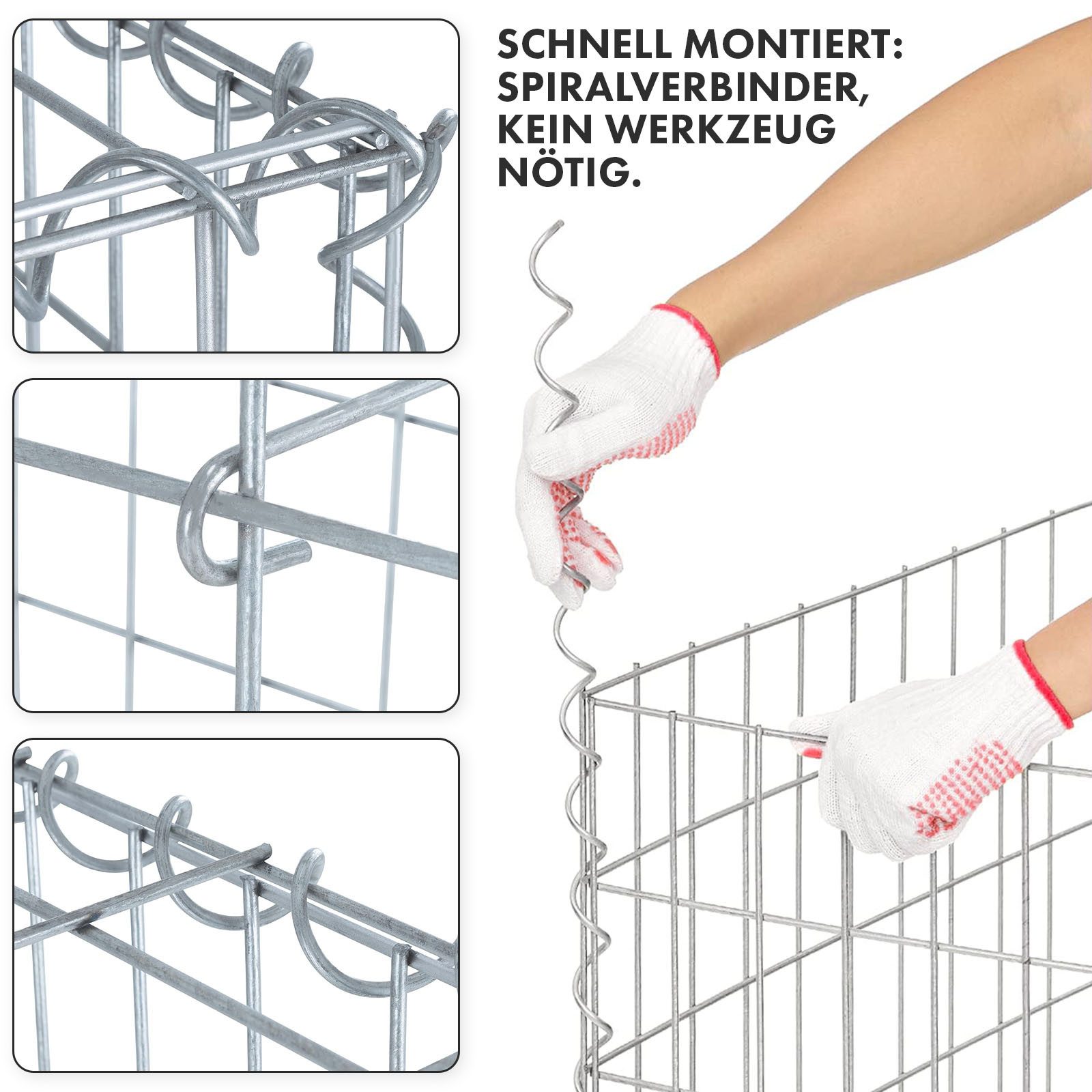Floordirekt Gabionenzaun Lenox, Robuster, verzinkter Stahl, Langlebig & rostfrei, Maschenweite 5×10 cm – ideal für Natursteine – Bild 5 von 5