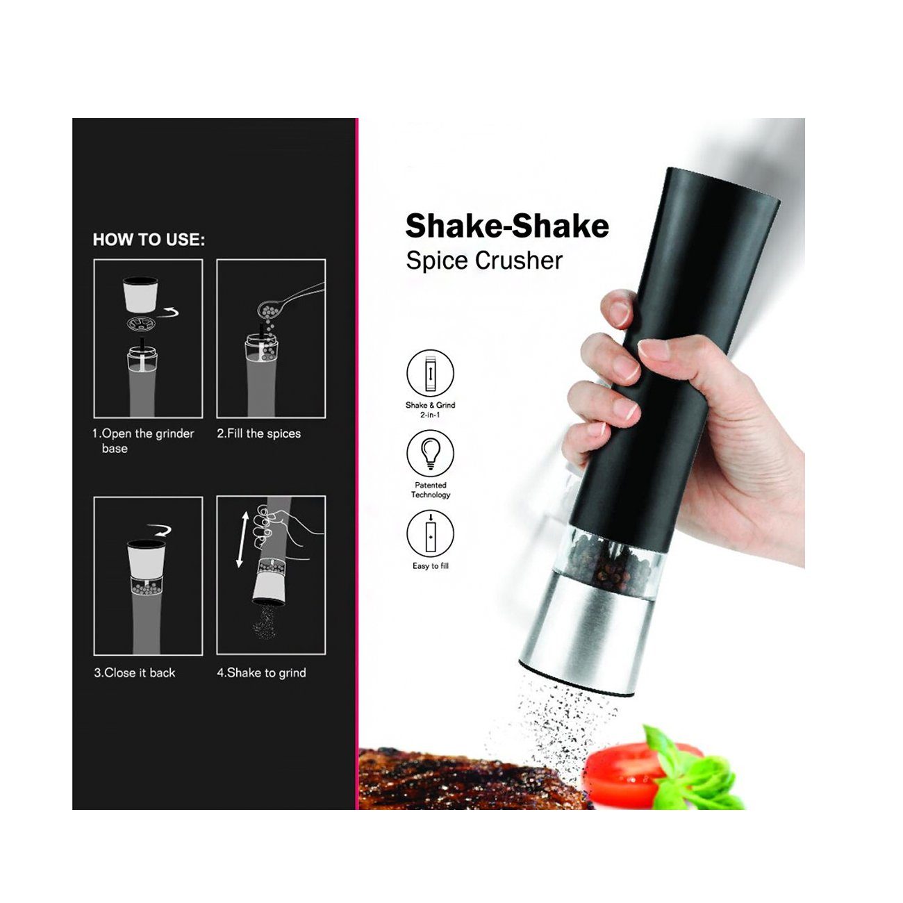 SHD Salz- / Pfefferstreuer Einhand Design Gewürzmühle, mit "shake shake" Funktion