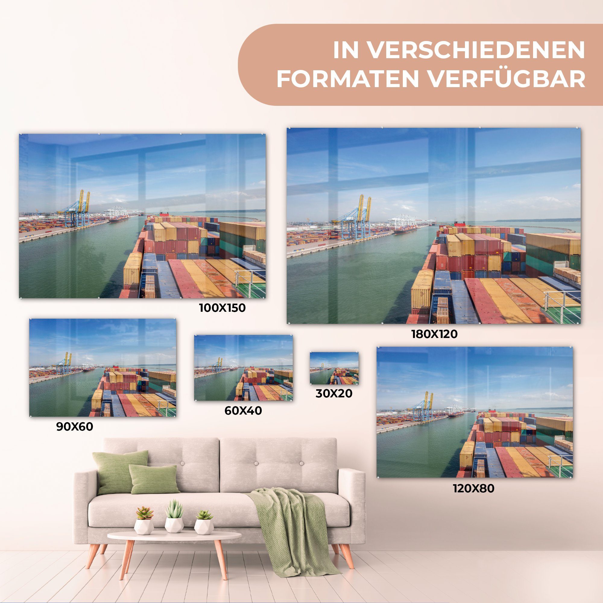 Schlafzimmer (1 St), Ein Containerschiff in macht Le Acrylglasbilder MuchoWow Hafen Havre Wohnzimmer Frankreich im fest, Acrylglasbild & von