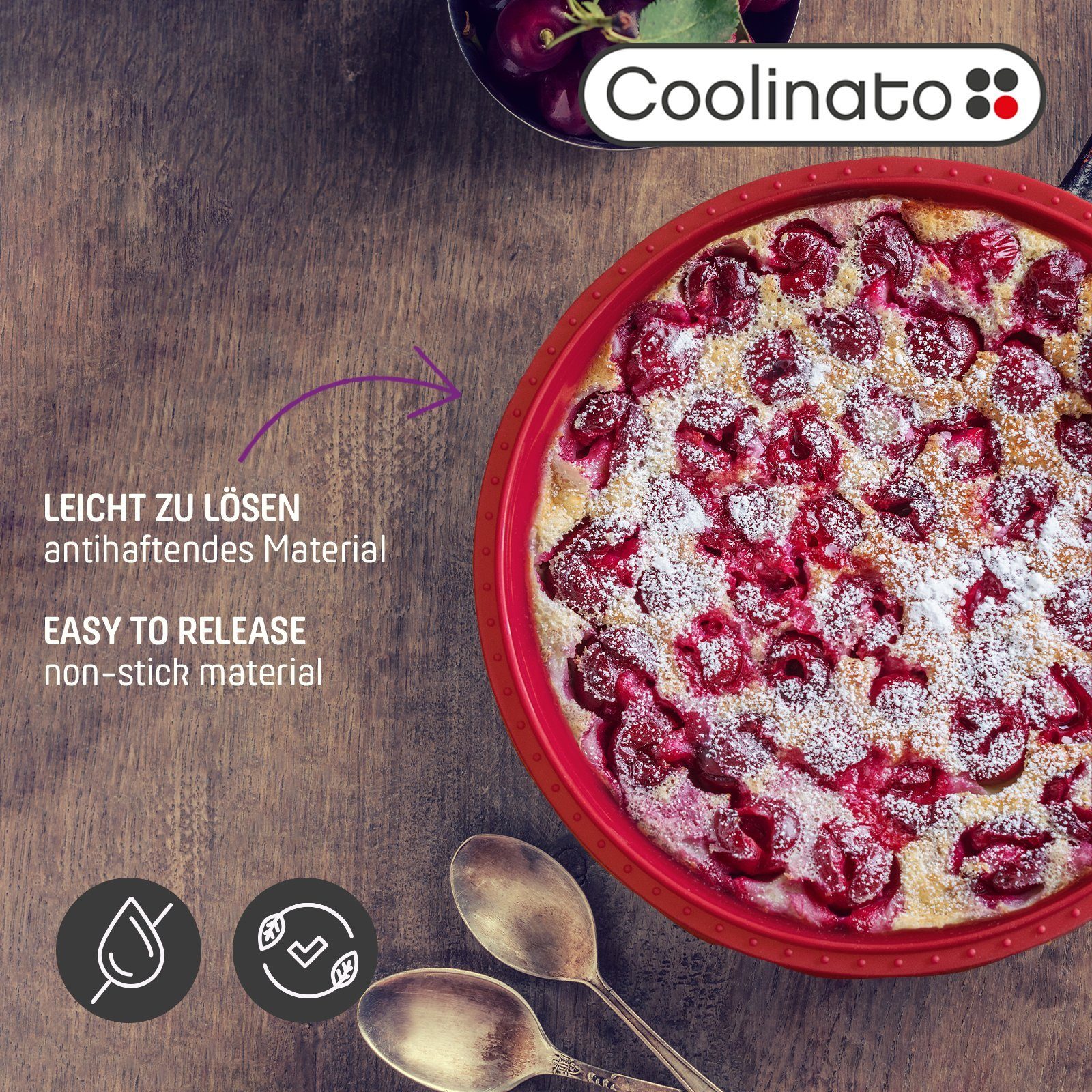 runde Silikon Coolinato ROT, Backform Coolinato Set 3tlg. Rezepte inkl. Kuchenbackform