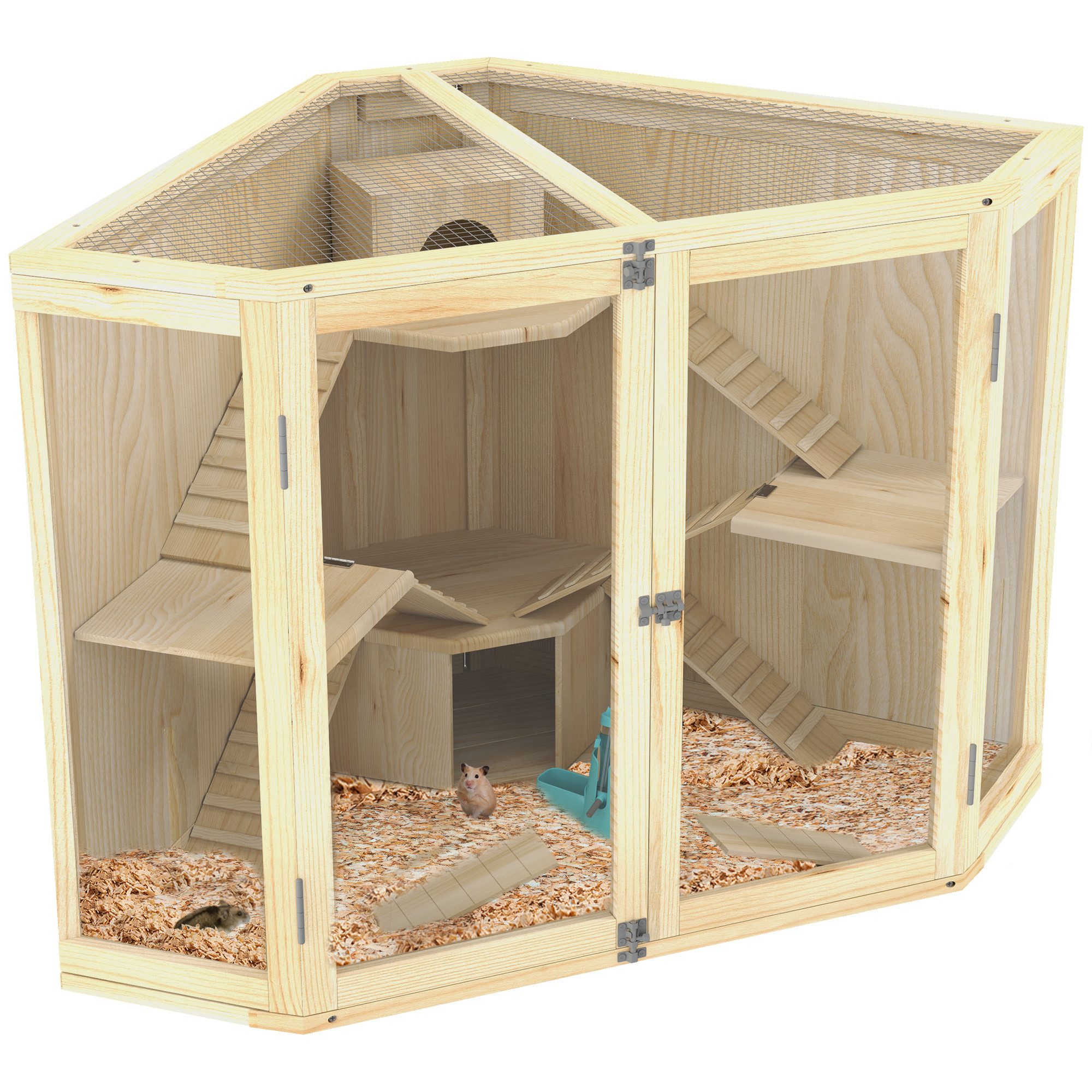 Kleintierkäfig 4-Ebenen-Design, mit Fütterungsstation, Wippe, Rampe, Hütten