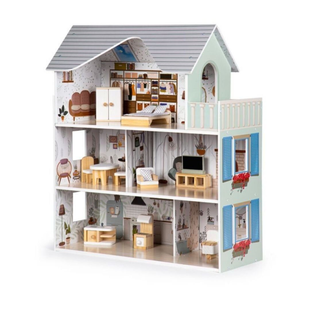 suebidou Puppenhaus Spielhaus aus Holz mit Möbeln "Residence" Dollhouse 3 Etagen