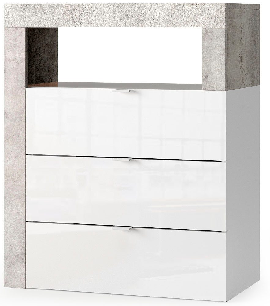 welltime Unterschrank Hamburg Höhe 78 cm, Breite 64 cm, Badkommode mit 3 Schübkästen, Badezimmerschrank, dekorativer Rahmen, offenes Fach, Metallgriffe