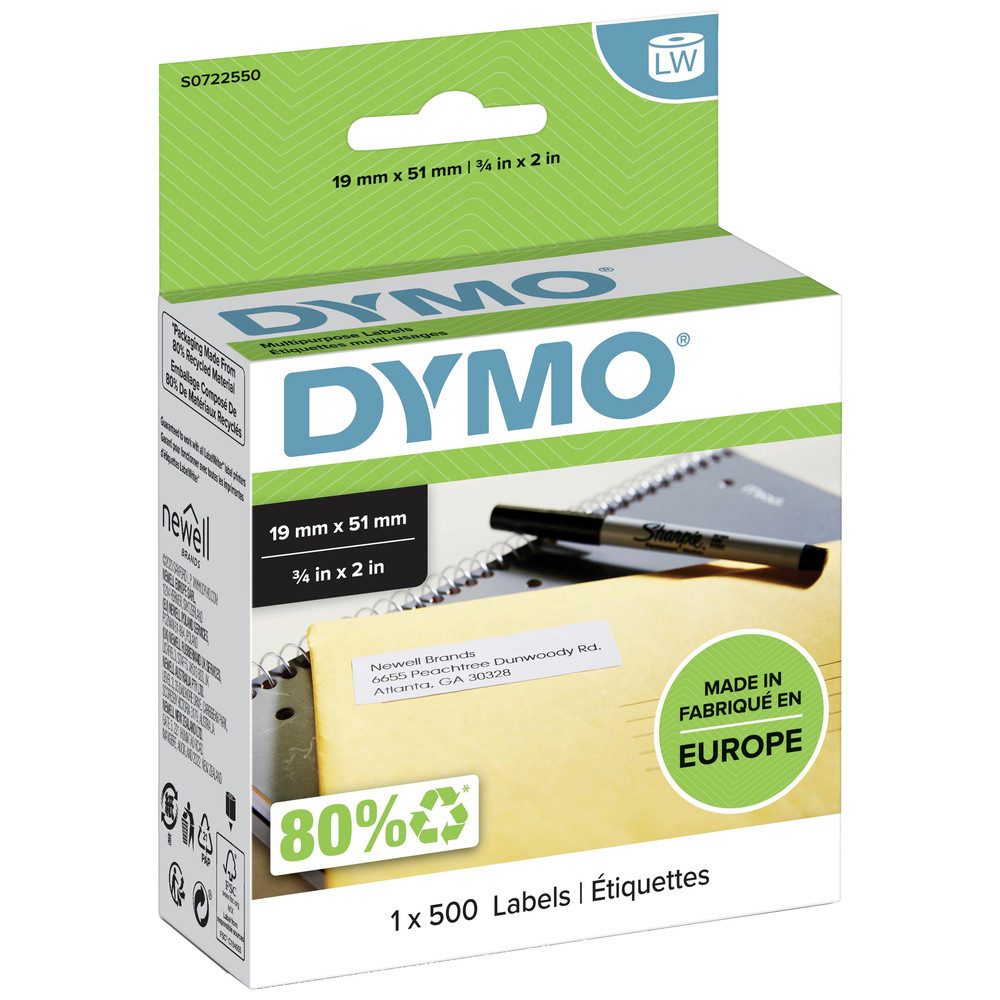 DYMO Etiketten DYMO Etiketten Rolle 11355 S0722550 19 x 51 mm Papier Weiß 500 St. Wi