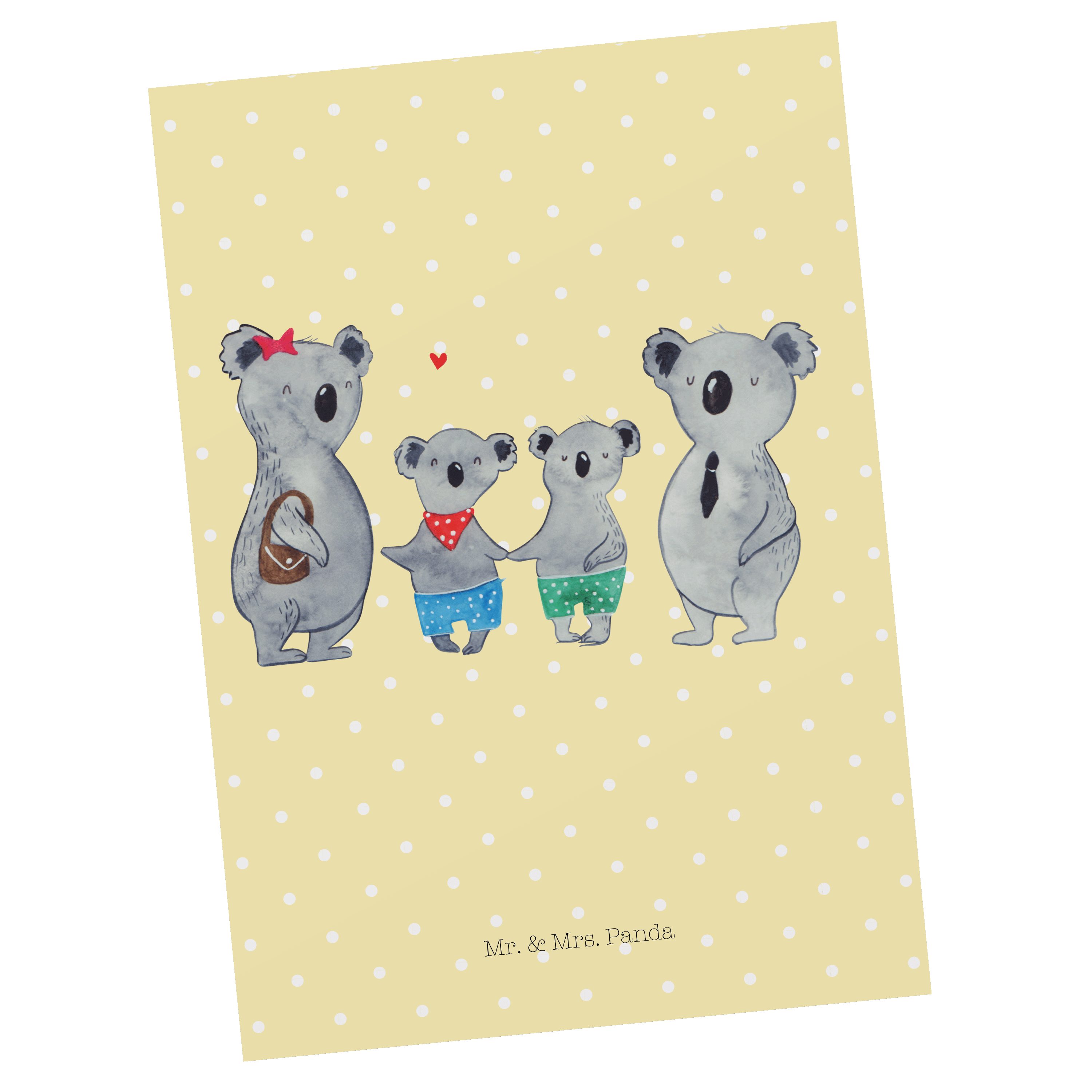 Geschenk, Familie - Panda Koala Ansichtskarte Postkarte Mr. Koalabär, - Mrs. & Gelb Pastell zwei