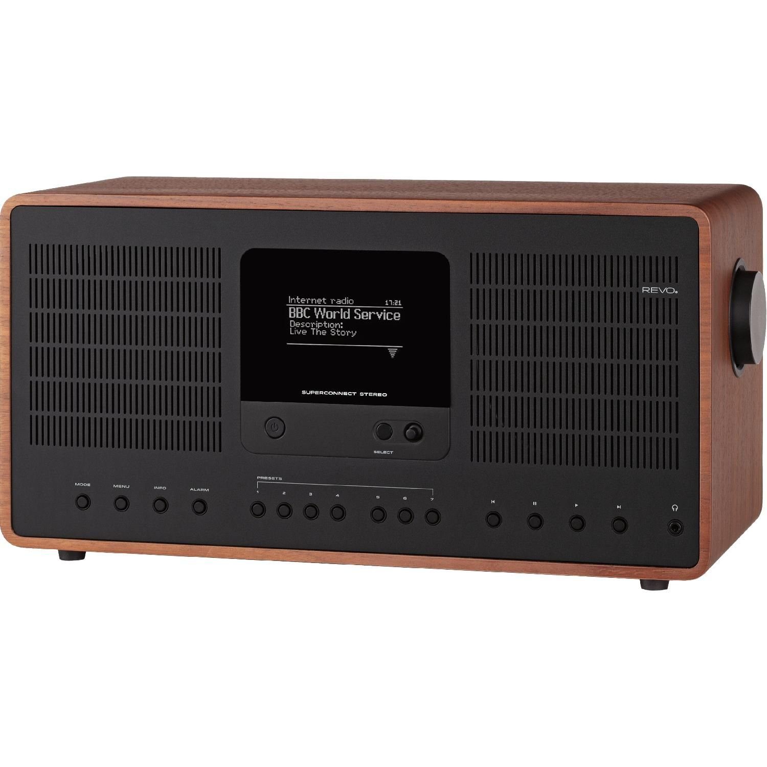 APP) Revo walnuss/schwarz SuperConnect 30 (DAB) und W, Digitalradio Fernsteuerbar Digitalradio und Internetradio, (DAB+/UKW DAB+ Stereo WLAN-Internetradio per OLED-Display,