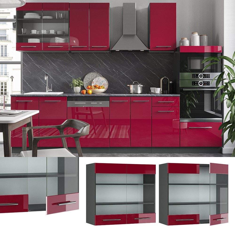 Vicco Glashängeschrank Fame-Line, Bordeaux Hochglanz/Anthrazit, 80 cm (1-St)