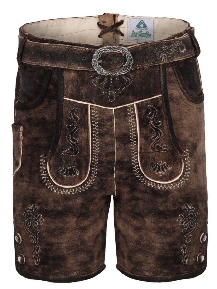 Isar-Trachten Trachtenlederhose Kurze Kinder Hose 'Noah' mit Gürtel 51827, Schief