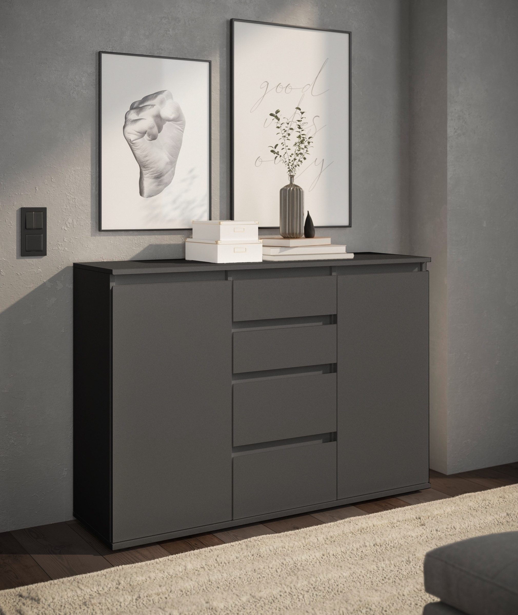 Bega Consult Sideboard 2 Türen, 4 Schübe, in anthrazit - 119x84x35cm (BxHxT günstig online kaufen