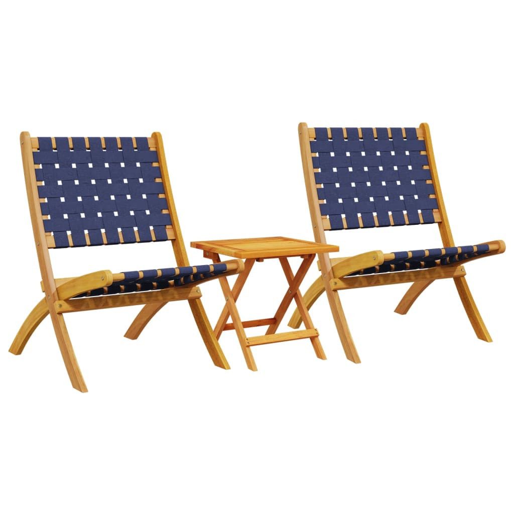 vidaXL Gartenstuhl Klappstühle, 2 Stück mit Tisch, dunkelblaues Massivholz (2 St), Klappstühle, 2 Stück mit Tisch, dunkelblaues Massivholz