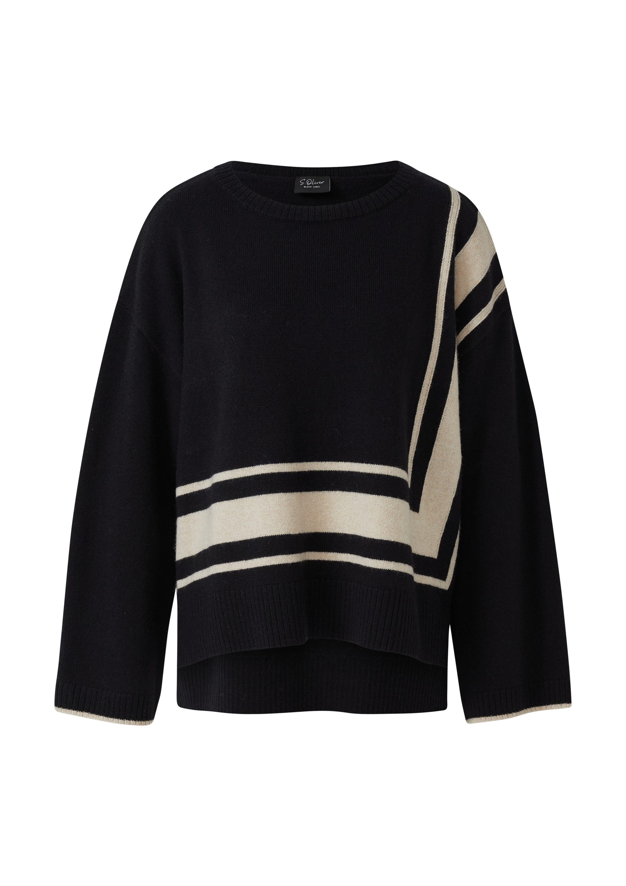 s.Oliver Longpullover Strickpullover Relaxed-Fit-Pullover aus Wollmix mit Streifen-Details