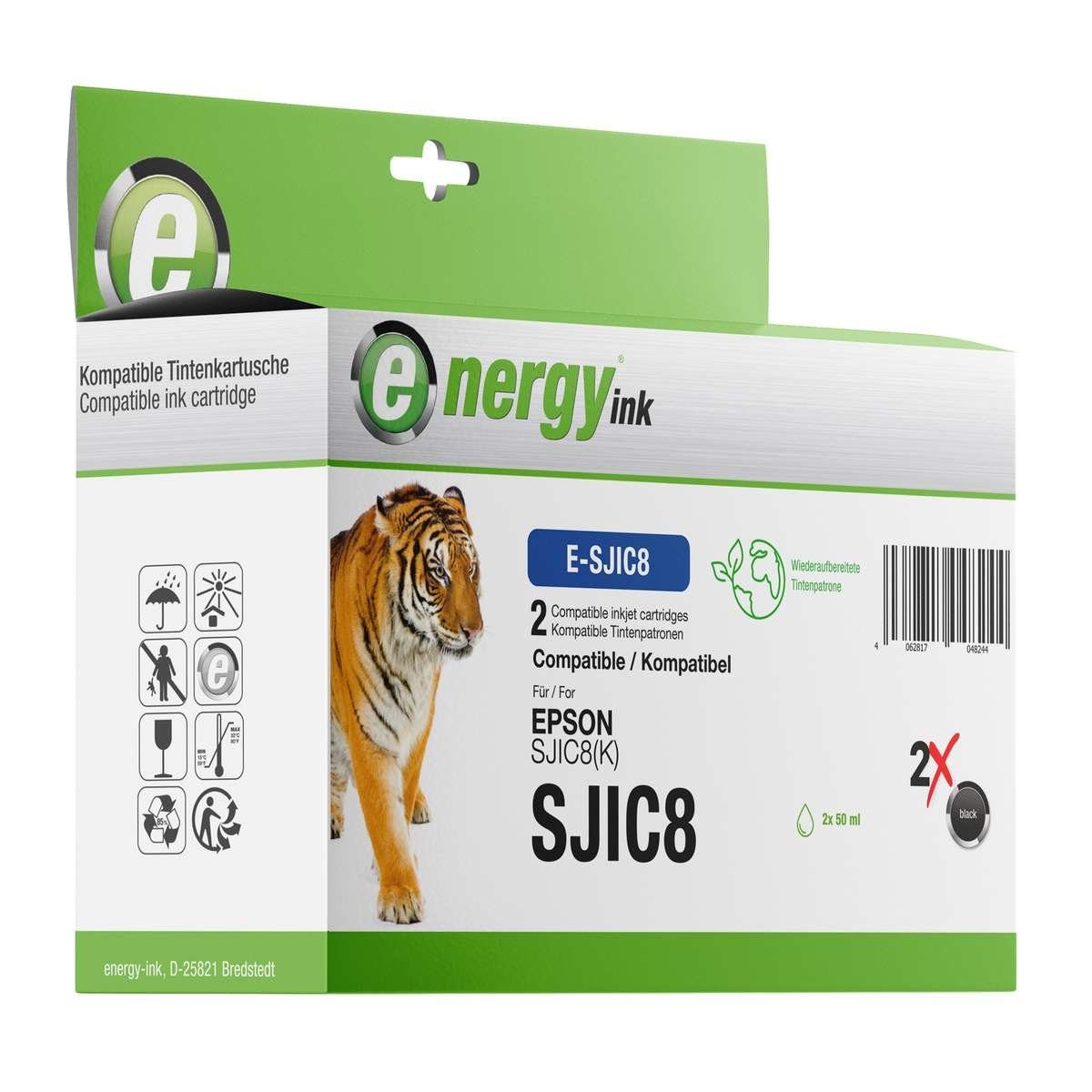 Energy-ink 2 energy ink Patronen ersetzt Epson SJIC8 (K) black Nr. C33S020407 Tintenpatrone (rebuilt, schwarz)
