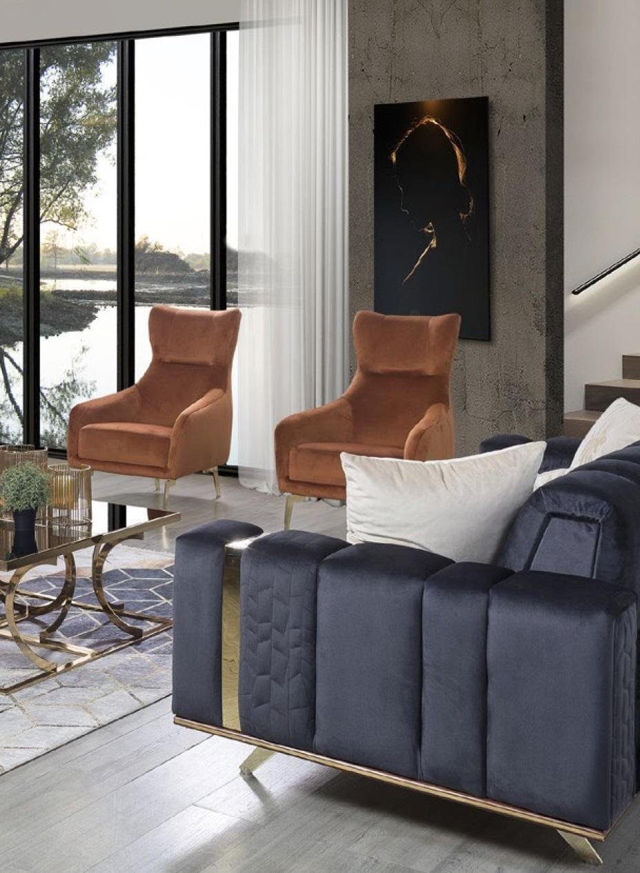 Lounge Loungesessel JVmoebel Möbel Wohnzimmer Einsitzer Braun Polster Luxus Textil Sessel