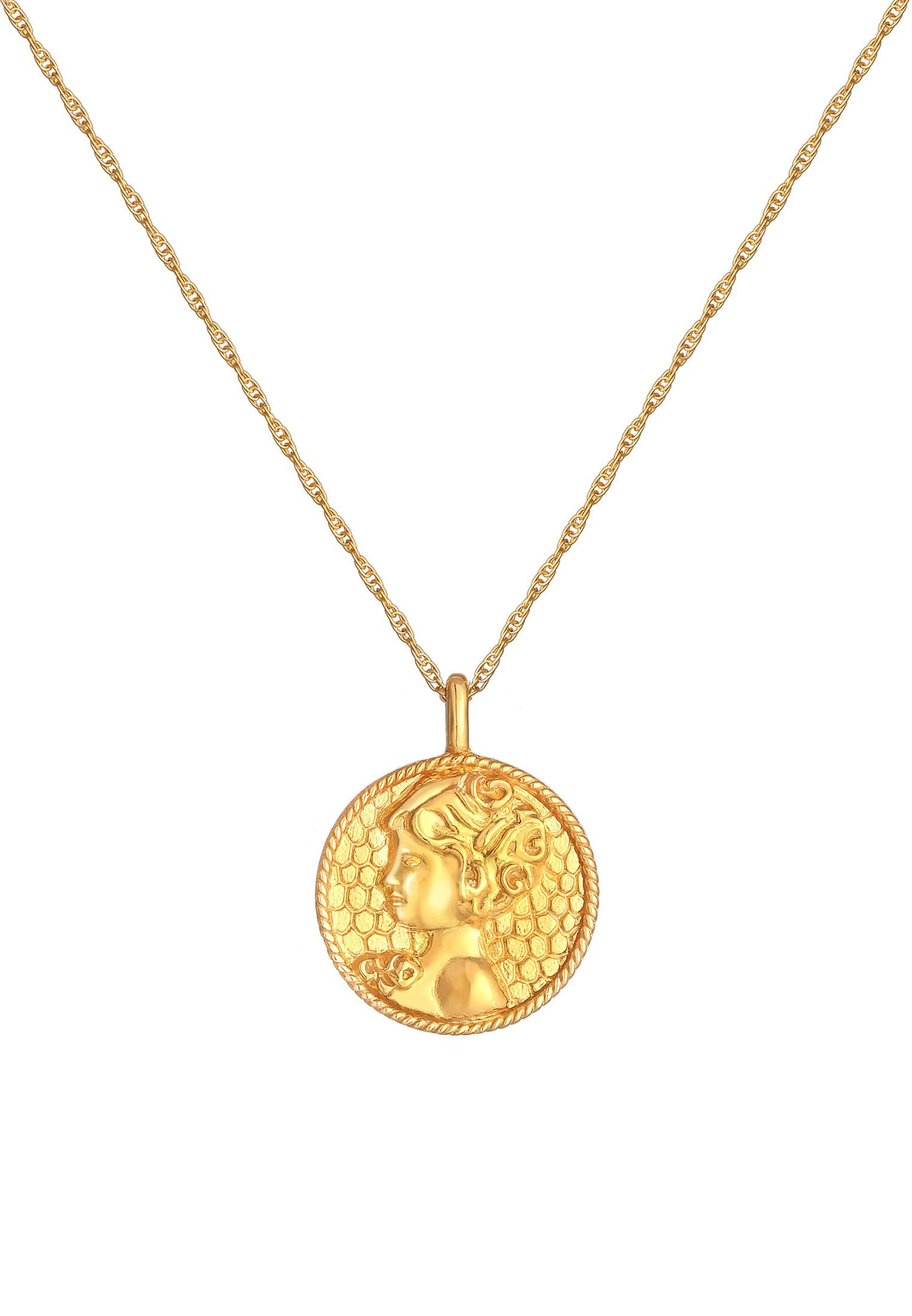 Elli Kette mit Anhänger Sternzeichen Sternzeichen Silber, Jungfrau Astro Gold 925 Münze Antik