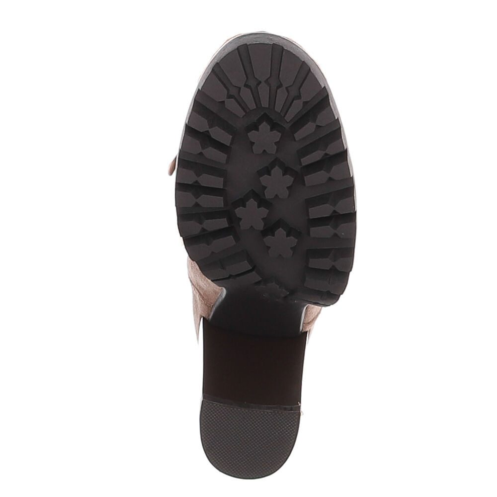 Ital-Design Kniehohe Stiefel mit Absatz für Damen im Alltag Overkneestiefel (90726982) Blockabsatz Stiefel in Beige