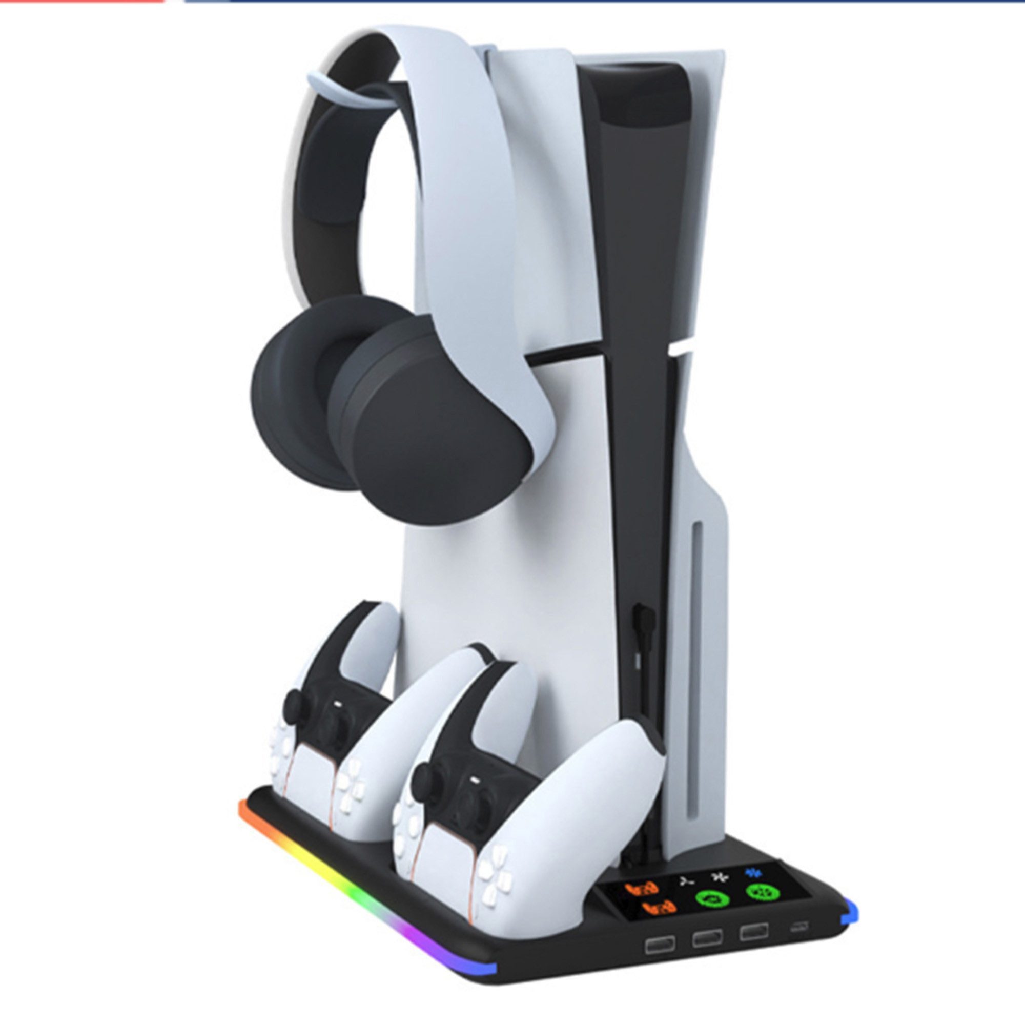 Fyrove PS Portal Ladehalter Ladegerät mit Headset Fernbedienung Halterung Nintendo-Controller (Spar-Set, 1 St., PS5 Controller-Ladestation mit 3 USB-Hubs & RGB-Beleuchtung)