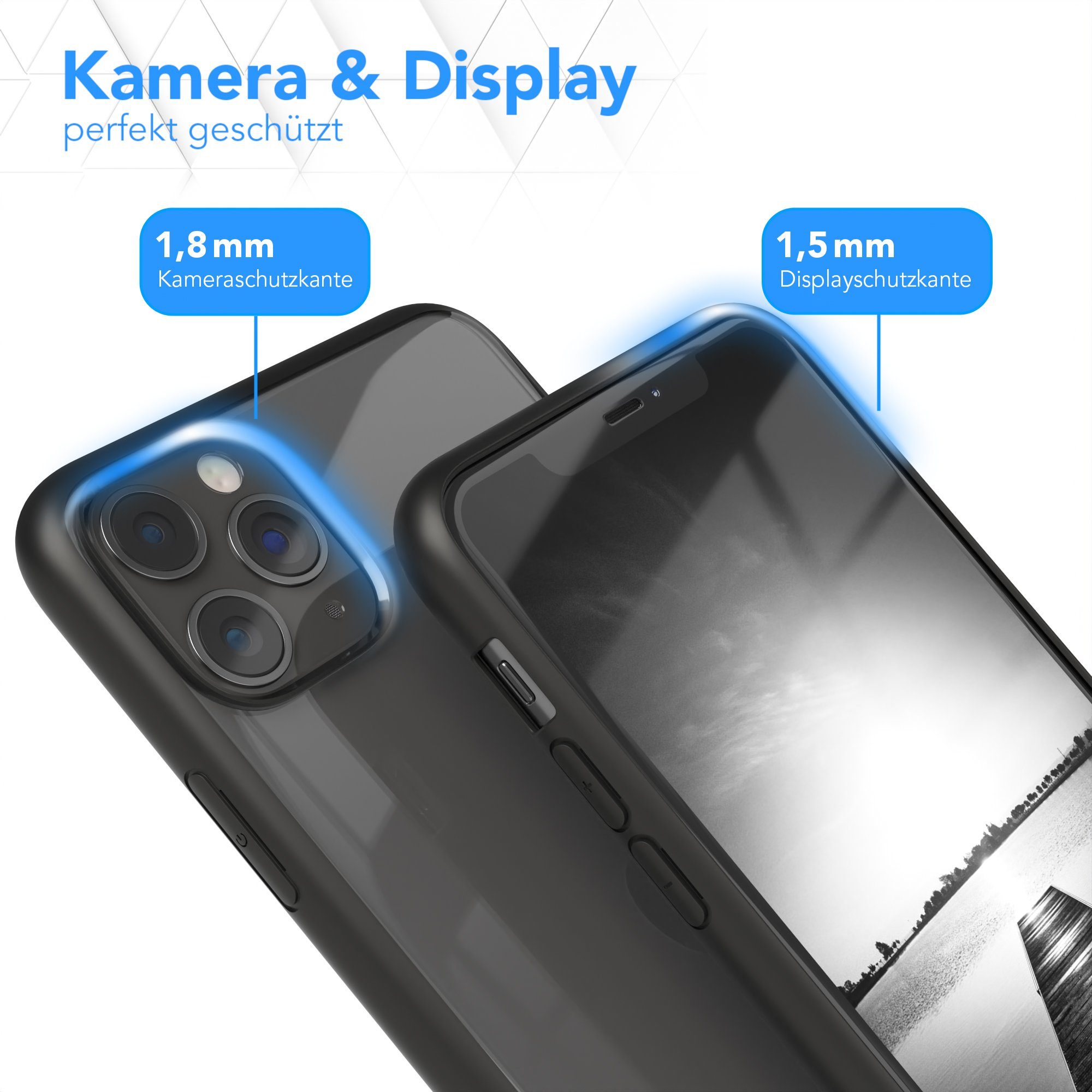 EAZY CASE Handyhülle Bumper Case für Apple iPhone 11 Pro Max 6,5 Zoll, Hülle Durchsichtig kratzfest Back Cover mit Displayschutz Schwarz