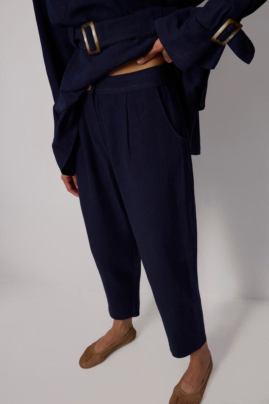 touche prive Fleeceweste Leinenstrukturiertes Set mit Gürtel