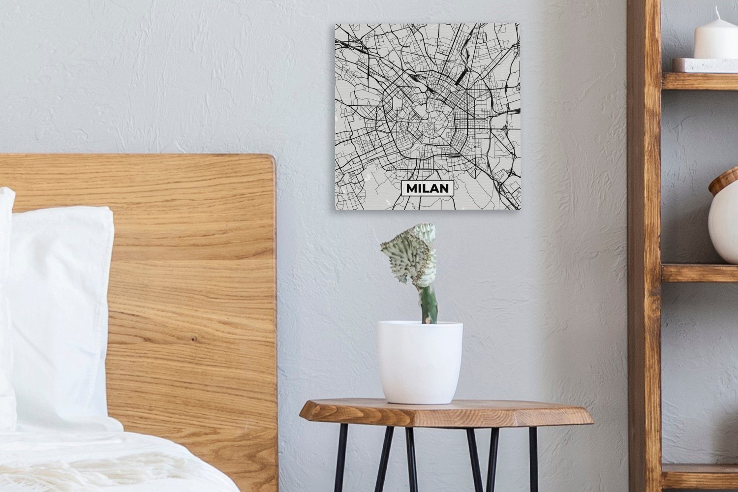 OneMillionCanvasses® Leinwandbild Mailand Bilder (1 Leinwand St), für Schlafzimmer Stadtplan und - Karte, Schwarz - - Wohnzimmer weiß