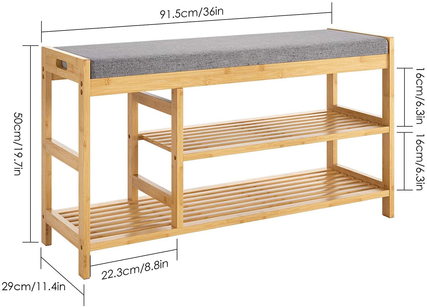 Sitzbank mit mit 2 Holz HOMECHO Schuhregal, Sitzfläche Ablagen Schuhbank