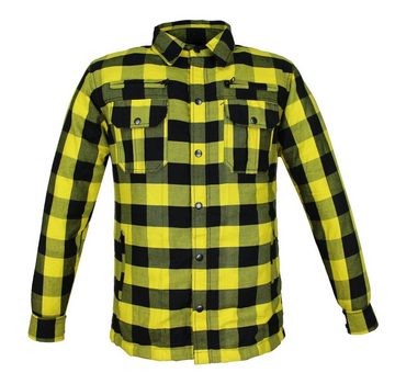 Alpha Speeds Motorradjacke Flanell-Holzfäller Motorrad KEV ARAMID Lumber Biker Hemd SLIM Gelb (Wasserdicht & Winddicht & Atmungsaktiv + Belüftungstaschen / Motorradhemd) All Season, wasserdichte Reißverschlüsse, mit Protektoren