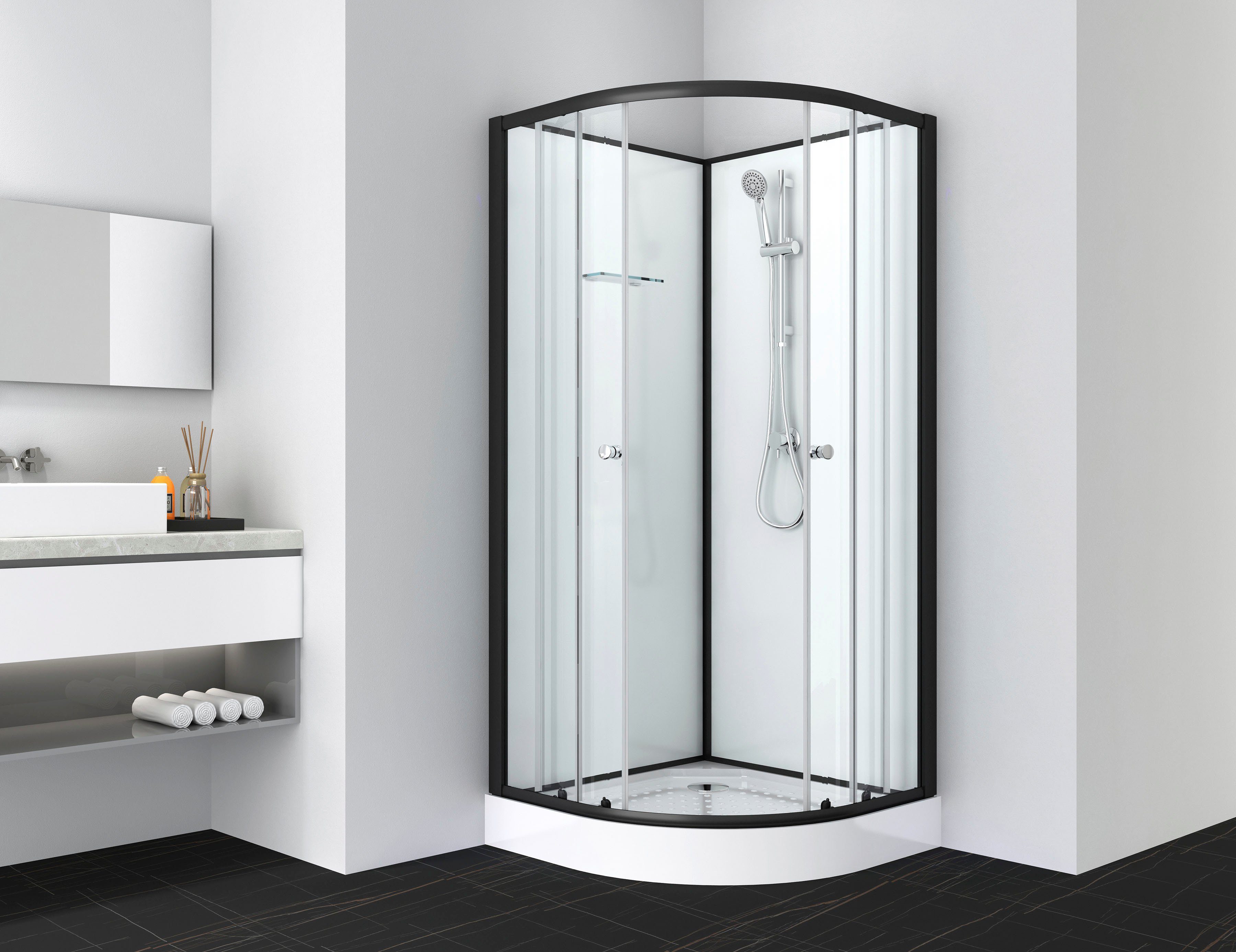 Sanotechnik Komplettdusche BELA, BxT: 90x90 cm, Einscheibensicherheitsglas, Viertelkreisdusche