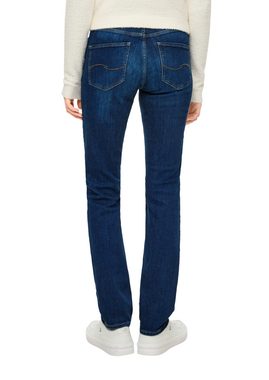 QS Stoffhose Jeans Catie / Slim Fit / High Rise / Straight Leg Waschung, Destroyes, Kontrastnähte, Label-Patch