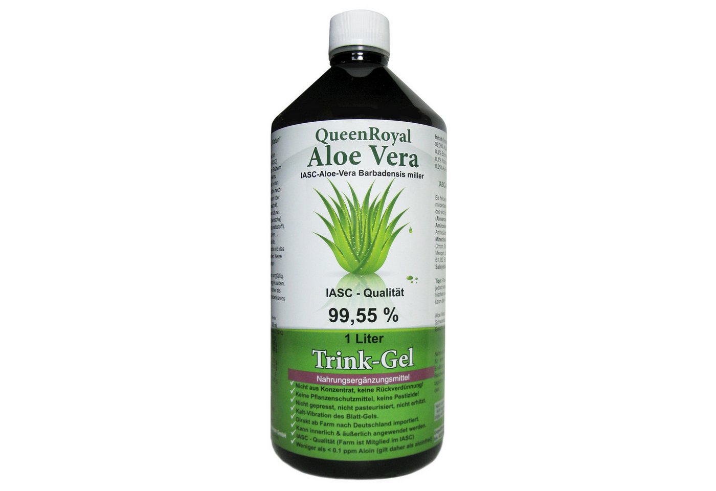 QueenRoyal Aloe Vera 99.55 % Natur pur Barbadensis Miller Getränk Blattgel Trink Gel, 1000 ml, Art .30255 G